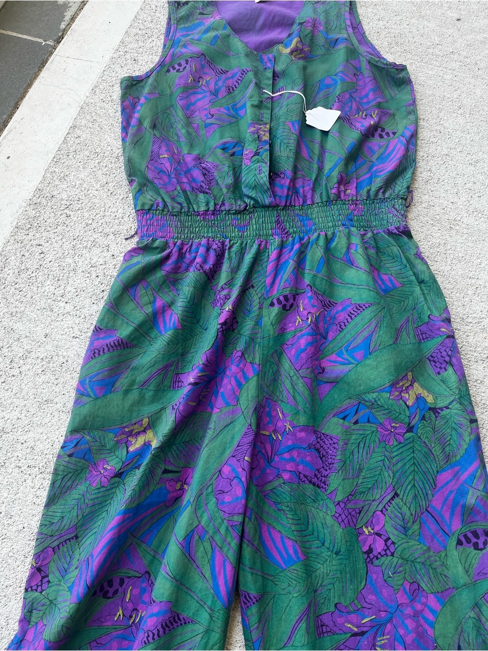 Rare Vintage Tropical Floral Jumpsuit in Green & Purple - Picture 3 of 11